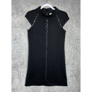 Sangria Dress Womens Size 6 Black Knit Stretch‎ Silver Bar Detail Cap Sleeve